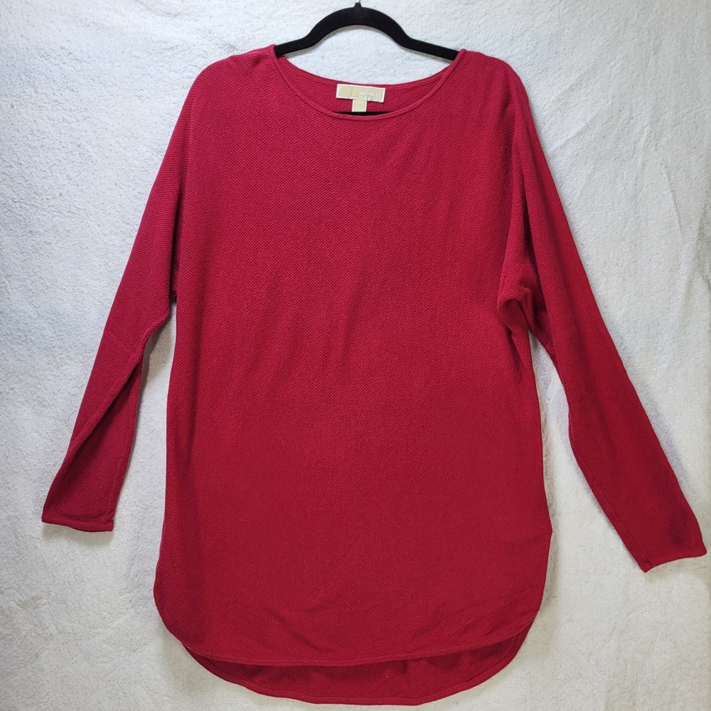 Michael Michael Kors Red Textured Knit Tunic Sweater Long Sleeve Medium